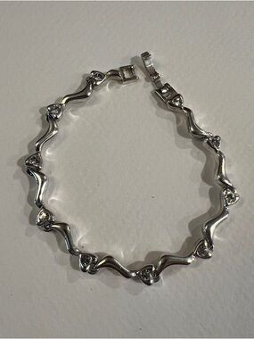 Silver-tone Wavy Link Bracelet with Crystal Accents - Women's Jewelry